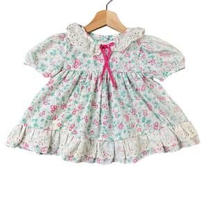 Thomas Baby Girl Vintage 12m Floral Eyelet Ruffle Dress White Pink Vintage Style